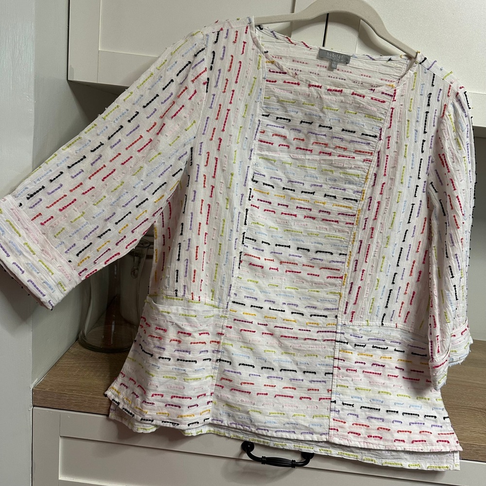 Habitat Clothes To Live In Top Women S Artsy Lagenlook 3/4 Sleeve Pockets Summer